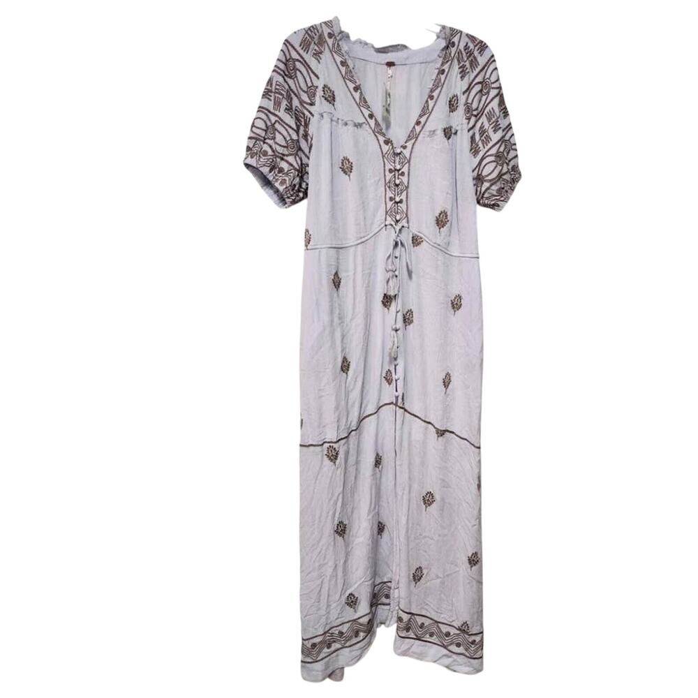 New Free People Riley Embroidered Button Front Midi Dress $188 X-SMALL Stardust - Picture 3 of 5
